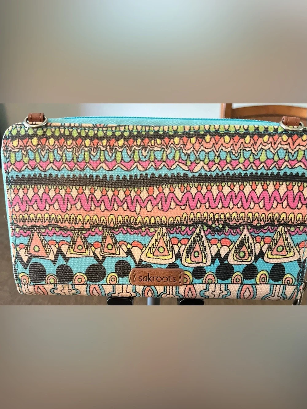 Sakroots Colorful Boho Patterned Clutch with Leather Tab
